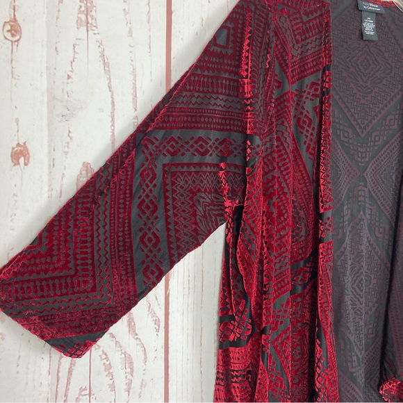 Any Wear by Catherines Size 14 16 Open Front 3/4 Sleeve Cardigan Velvet Printed - Picture 5 of 9